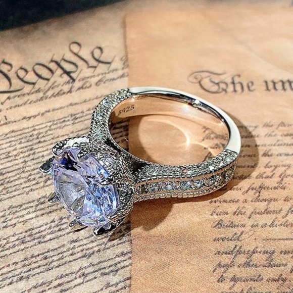 New Round Cut Luxury 925 Silver Diamond Engagement Ring - Picture 2 of 4